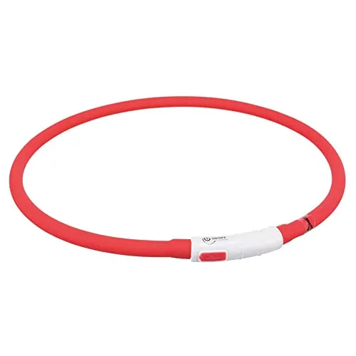 TRIXIE USB Leuchthalsband - Rot, XS-XL, spritzwassergeschützt mit bis zu 3,5 Stunden Blinklicht und individuelle Größenanpassung