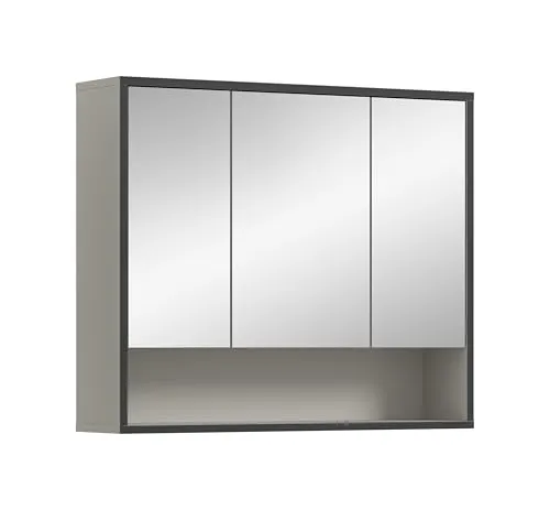 xonox Spiegelschrank Badspiegel Bagno - 80x68x19 cm - Badezimmerspiegel mit praktischem Stauraum, modernes Design in Grau, ideal für ein aufgeräumtes Badezimmer.