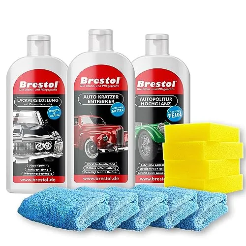 Autopolitur Set für manuelle Anwendung, Kratzerentferner, Lackversiegelung & Hochglanzpolitur, Fahrzeugpflege-Set für Glanz, Kratzerentfernung, Lackvorbereitung, 4 Polierschwämme & 5 Poliertücher