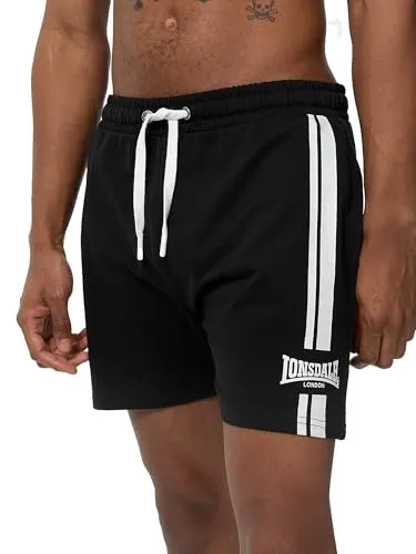 Lonsdale Herren Shorts ARDCHARNICH Black/White XL - Activewear-Shorts für Herren in regulärer Passform, aus hochwertigem Mischgewebe mit dehnbarem Bund für optimalen Tragekomfort und auffälligem Druck auf dem Hosenbein.