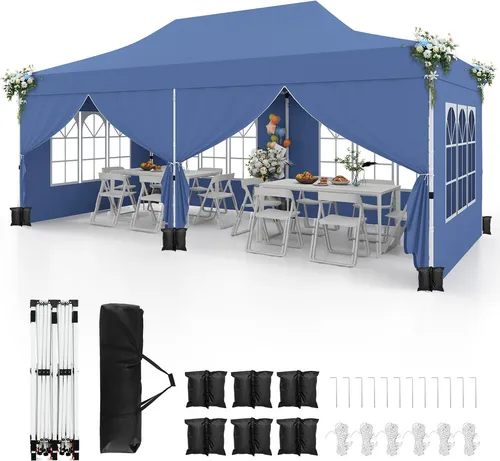 COSTWAY Pavillon 3x6m mit abnehmbaren Seitenwänden - Pavillons & Partyzelte – Robuster Faltpavillon mit 6 Seitenwänden, ideal für Partys und Events, bietet UV-Schutz 50+ und einfache Montage.