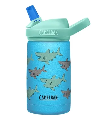 Camelbak eddy+ Kids SST Vacuum Insulated 350 ml - School of Sharks - Trinkflasche für Kinder, vakuumisoliert aus Edelstahl, tropfsicher und mit coolem Haifischdesign. Ideal für Schule und Freizeit, hält Getränke länger kühl und verhindert Kondenswasserbildung.