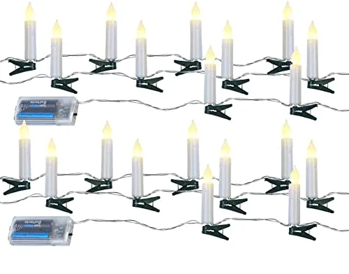 PEARL Lichterkette zum Klemmen: 2er Set LED-Lichterkette, 10 Kerzen, Timer, Batteriebetrieb, 130 cm (Weihnachtsbaum-Lichterkette-Kerzen, Christbaum Lichterkette Kerzen, Batterie Leuchten)