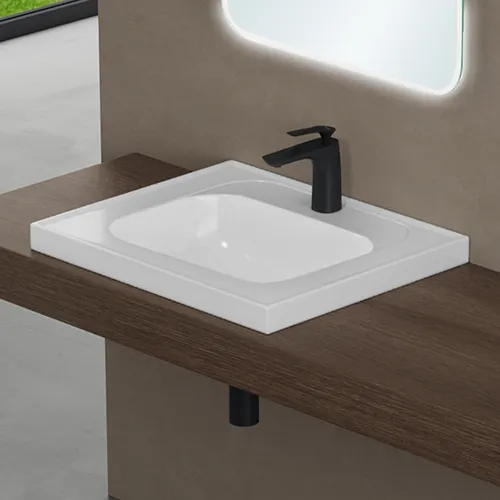 doporro Waschbecken Einbauwaschbecken aus Mineralguss Weiß Waschtisch BTH: 60x50x16.5cm Waschplatz Colossum3601