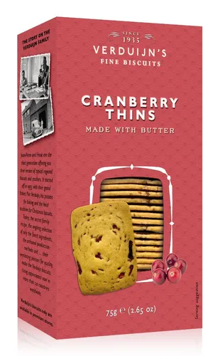  VERDUIJN'S - Cranberry Thins - Buttergebäck mit Cranberries 75g 39,87 €/kg