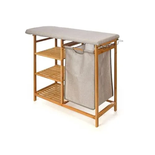 Bügelbrett Kipit 1443FL BAMBOO.1 Creme Stoff Bambus - Hochwertiges Bügelbrett aus Bambus, mit einer ergonomischen Höhe von 12,5 cm für komfortables Bügeln und ein stilvolles Design in Creme.