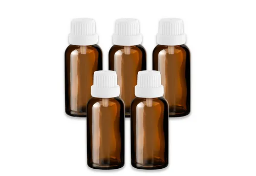 CK Verpackung GmbH Zerstäuberflasche 5x Braunglasflasche 30 ml mit weißem Tropfer Tropfeinsatz Tropfen leer