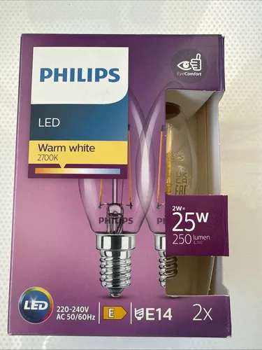 2x Philips LED Filament Leuchtmittel Kerze 2W/25W E14 Klar 250lm Warmweiß Ø35mm