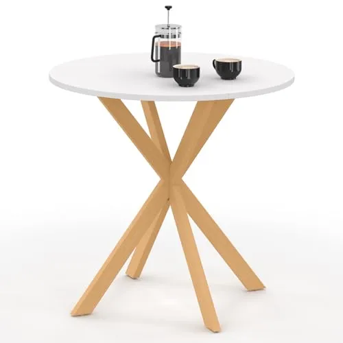 IDMarket - Runder Esstisch Alix 4 Personen Spinnenbein Holz und Platte Weiß Gisele 80 cm