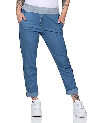 Damen Jeans Jogger Boyfriend im Vintage Look – Freizeit Sporthose - Stylische Damen Jeans Jogger im angesagten Vintage Look. Komfortable Sport- und Freizeithose mit elastischem Bund, ideal für den Alltag und die Freizeit. Hochwertiges Material sorgt für ein angenehmes Tragegefühl.