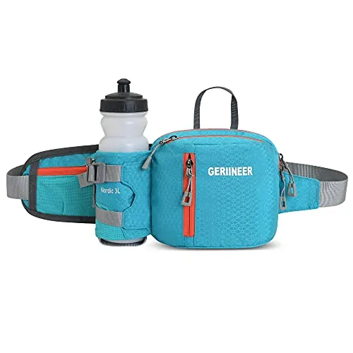 GERIINEER wasserdichte Bauchtasche Gürteltasche mit Flaschenhalter Damen und Herren, Bauchtasche Geeignet für Reise Sport Running und Alle Outdoor Aktivitäten, Hüfttasche Damen Herren Sport (Blau)