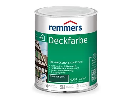 Remmers Deckfarbe flaschengrün 0,75 Liter - Farben – Hochdeckende Wetterschutzfarbe für innen und außen, ideal für Holz und Zink mit exzellenter Haftung und UV-Schutz.