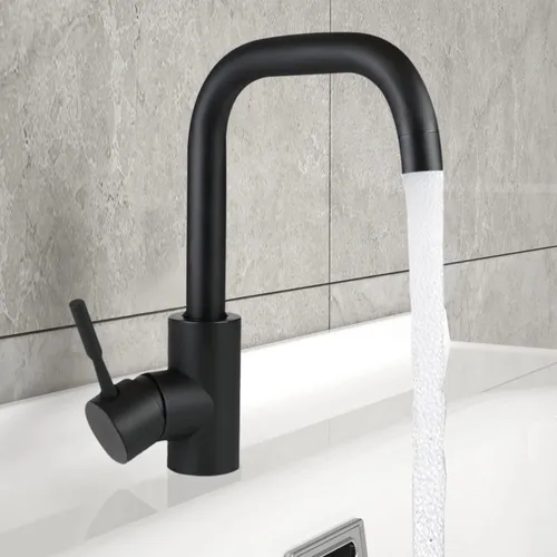 ZMH Wasserhahn Bad Waschtischarmatur Schwarz - Hochdruck Edelstahl Mischbatterie mit Auslauf 100mm - Elegante Badarmatur aus robustem Edelstahl mit mattschwarzer Beschichtung. Einhebelmischer für einfache Temperatur- und Durchflussregelung. Schnelle Montage und wassersparend – ideal für Ihr Badezimmer.