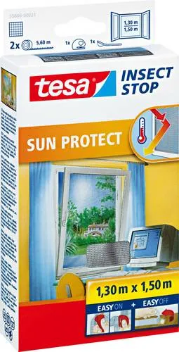 tesa Insektenschutz-Fenster SUN PROTECT 130 x 150 cm - anthrazit, effektiver Schutz vor Insekten und ideal für angenehme Sommerabende