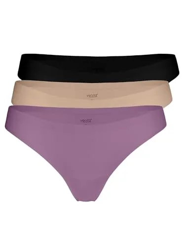 Yenita 3er Pack Damen String Invisible, Tanga ohne Nähte aus Mikrofaser (DE/NL/SE/PL, Alphanumerisch, M, Regular, Regular, Mix (Schwarz/Taupe/Pflaume))