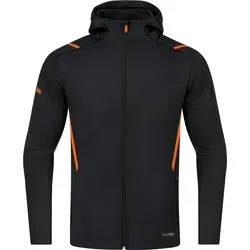 JAKO Unisex Freizeitjacke Challenge mit Kapuze - Schwarz Meliert/Neonorange, Größe:M - Funktionsjacke mit Kapuze, modernes Design in Melange-Optik und komfortable Bewegungsfreiheit für Sport und Freizeit.