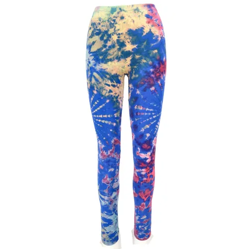 Unikat Batik Damen Leggings, Stretch Hose für Frauen, Yogahose - blau/beige