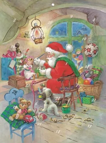 chemstickattack Nostalgischer Adventskalender A4 Weihnachtsmann in Seiner Werkstatt
