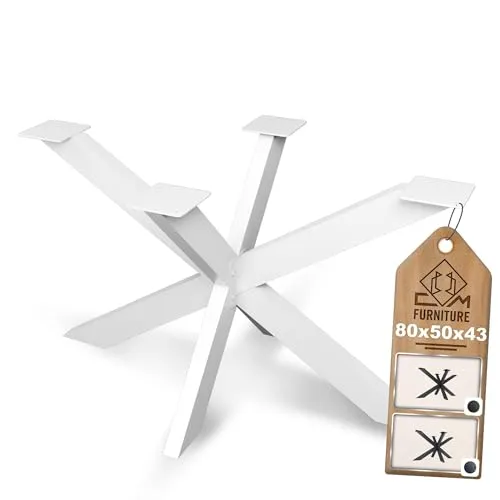 CM Furniture Spider Tischgestell I Stahl Pulverbeschichtet I Tischbeine für Esstisch Couchtisch I Tischkufen Tischfusse Möbelfüße aus Metall - H43 x B50 x L80 cm - Weiss