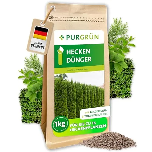 Purgrün Heckendünger – NPK 5+4+6, 1 kg für kräftige Hecken - Pflanzendünger mit extra Kalium und Magnesium für dichte, widerstandsfähige Hecken. Fördert gesundes Wachstum und verbessert die Bodenqualität.