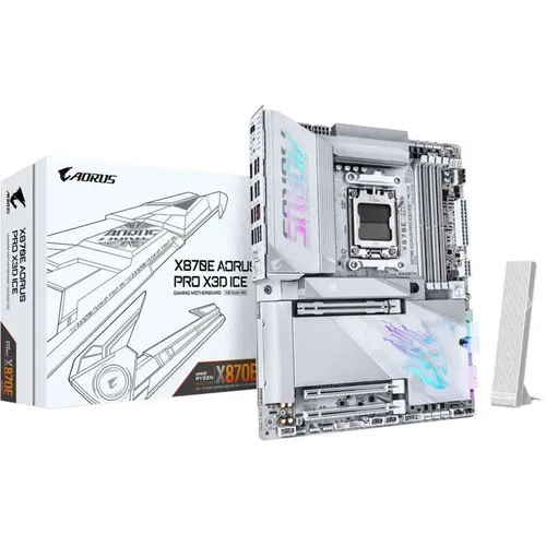 Gigabyte AM5 X870E A PRO X ICE Mainboard - ATX Mainboard mit 4x DDR5, 4x SATA und 4x M.2 für maximale Leistung mit AMD Ryzen Zen4 Prozessoren.