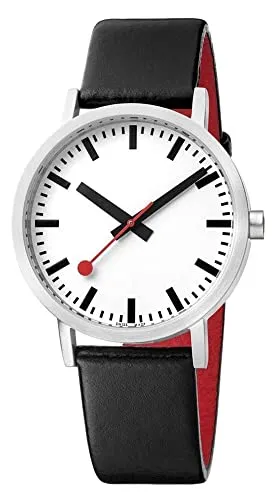 Mondaine Uni Uhr Classic Armbanduhr 36 mm A660.30314.16OMV - Armbanduhren mit elegantem Edelstahlgehäuse und schwarzem Lederarmband, Swiss Made, 3 ATM wasserdicht und ideal für stilbewusste Träger.