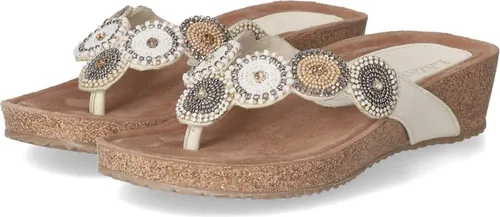 Lazamani LA75455 OFF WHITE Pantolette - Pantoletten aus hochwertigem Glattleder mit funkelnden Schmucksteinen, gepolstertem Fußbett und rutschhemmender Sohle für optimalen Tragekomfort und Stil an warmen Tagen.