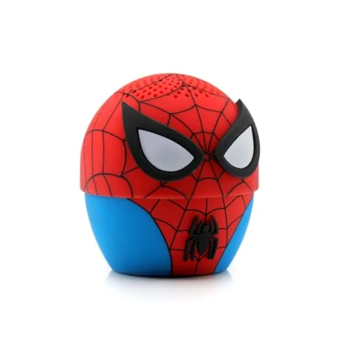 Bitty Boomers Marvel Bluetooth-Lautsprecher, Spiderman - Tragbarer Lautsprecher - Tragbare Bluetooth-Lautsprecher mit Spiderman-Design, 4 Stunden Spielzeit, kabelloses Stereoerlebnis und Riemen für einfachen Transport.