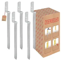 TRIBECCO L-Pfostenträger 40x530 mm aus Stahl, feuerverzinkt, zum Einschlagen in den Boden (6 Stück) - Silber