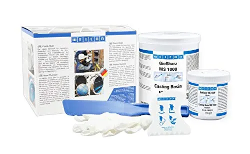 WEICON Gießharz MS 1000 - Epoxidharz-System für vielseitige Anwendungen - 2-Komponenten-Klebstoff, ideal für Verklebungen, Laminieren und Vergießen. Transparent und anpassbar mit Füllstoffen für hochgefüllte Hinterfütterungsmassen.