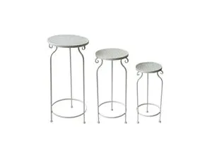 HTI-Living Blumenbank Blumentisch 3er-Set Celia - Gartenverzierungen: Elegantes 3er-Set aus cremefarbenem Metall, ideal für stilvolle Blumenarrangements und zur Verschönerung Ihres Gartens.