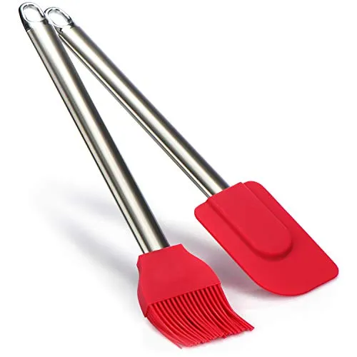 COM-FOUR® 2-teiliges Back-Set mit Teigschaber und Kuchenpinsel aus Silikon - Teig-Spatel für die Küche - Backpinsel mit Metall-Griff (2-teilig - Pinsel + Schaber)