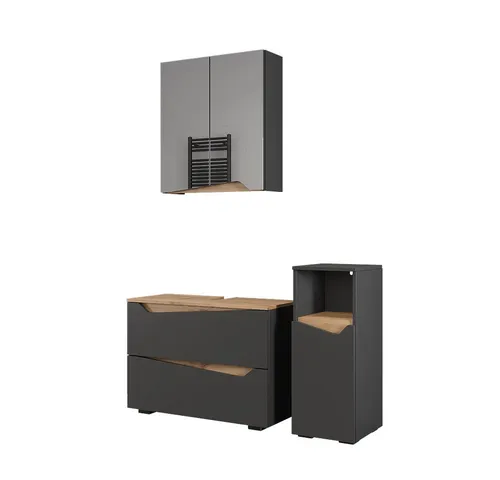 Vicco Badmöbel-Set Marelle, Anthrazit/Artisan, 3-teilig - Modernes Badmöbel-Set mit grifflosen Fronten für elegantes Design und optimalen Stauraum. Ideal für eine stilvolle Badezimmereinrichtung!