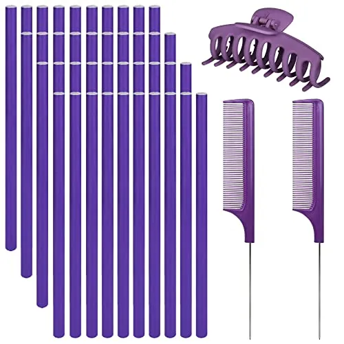 Stück Papilotten Lockenstäbe Lockenwickler aus Schaumstoff Flexwickler Flexible weiche Lockenwickler(24 x 1,2cm), Papilotten Lockenwickler über Nacht für Mädchen Frau violett 40
