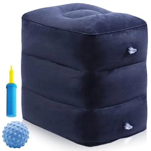 Bandscheibenwürfel Aufblasbar, Beinhochlagerungskissen, Entspannungswürfel Stufenlagerungswürfel, Schaumstoffwürfel, Kissen zum Beine Hochlagern Mit Luftpumpe und Silikon-Faszienball, Dunkelblau