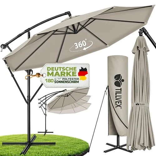 tillvex Kurbel-Ampelschirm 300-350 cm mit Ständer und UV-Schutz