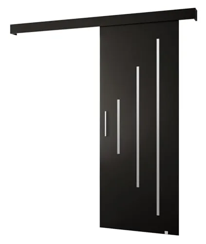 MEBLE KRYSPOL Salwador Y Schiebetürsystem mit Schienenabdeckung - Zierstreifen - Wandschiebetüren für Innenräume - Solide Konstruktion - 70x204 cm - Schwarz Schwarz Silber