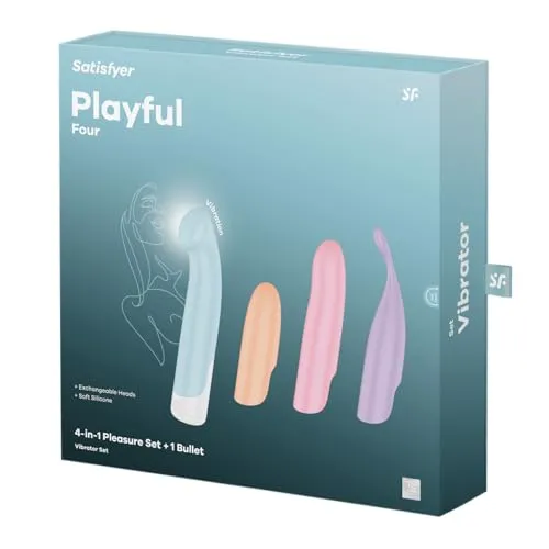 Satisfyer Playful Four Vibrator Set - Sexspielzeug für Frauen mit 5 verschiedenen Stimulationsaufsätzen, ideal für unvergessliches Vergnügen und ergonomisches Design aus hautfreundlichem Silikon.