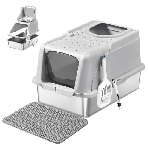 Feandrea XL Katzenklo Edelstahl mit Deckel – Praktische Katzentoilette für bis zu 15 kg
