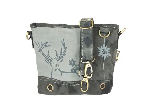 Domelo Trachtentasche Canvas Umhängetasche Dirndl Tasche Schultertasche mit Edelweiss, Strapazierfähig, robust, Pflegeleicht