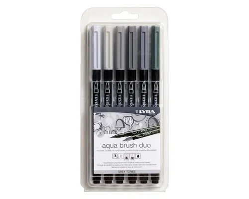 LYRA Pinselstift LYRA Pinselstifte Aqua Brush Duo Grautöne 6 Stück Kunststoffetui
