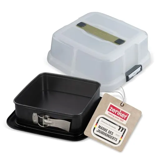 ZENKER Springform 'Bake, Click & Go' - Ideal für einfaches Backen und Transportieren - Backformen mit extra hohem Rand (8 cm) und nachhaltiger Haube aus 100% New Green PP, hitzebeständig bis +230°C und mit Teflon Antihaft-Beschichtung für müheloses Herauslösen des Kuchens.