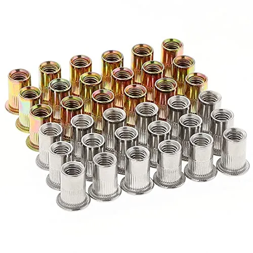 Gueenky 100 Stück Nietmuttern M6, Einnietmuttern M6 Einziehmuttern Gewindenieten Nutsert Blindnietmuttern Nietmuttern Verzinkt Kohlenstoffstahl und Edelstahl, Jede 50 Stück
