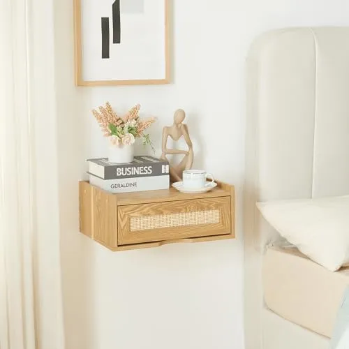 [en.casa] Wandregal Ljuredsø mit Schublade – Modernes Hängeregal für Schlafzimmer - Schweberegale mit Schublade für zusätzlichen Stauraum, ideal als Nachttisch zur stilvollen Organisation von Utensilien. Robustes Design, einfach zu montieren und belastbar bis 10 kg.