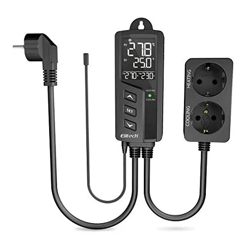 Elitech STC-1000Pro Digitaler Temperaturregler mit Dual-Relais - Automatische Heiz- und Kühlfunktionen für ideale Temperaturen. Flexibler Einsatz mit 2 m langem Fühler. Zuverlässig und sicher durch flammhemmendes Material.