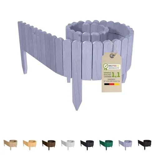 Floranica Beetumrandung Beeteinfassung 10 x 200 cm Siber Rasenkante Holz Gartenzaun Holzzaun Flexibler Rollborder