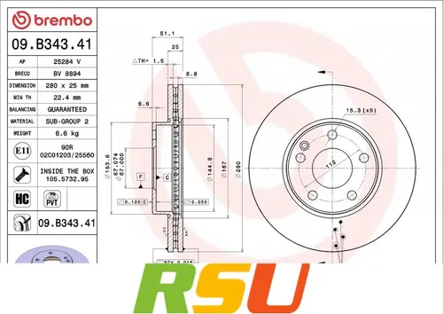Brembo Bremsscheibe PRIME LINE - UV Coated 09.B343.41 - Bremsscheibe für optimale Bremsleistung, UV-beschichtet für zusätzlichen Korrosionsschutz, ideal für sicheres Fahren.