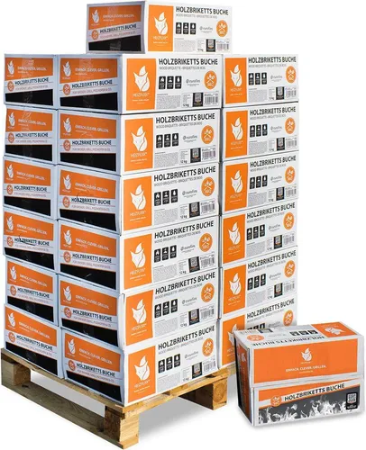 HEIZFUXX Holzbriketts Nestro Hartholz M - 300 kg Palette - Brennstoffe, hochwertige Hartholzbriketts für effizientes Heizen, ideal für umweltbewusste Verbraucher.