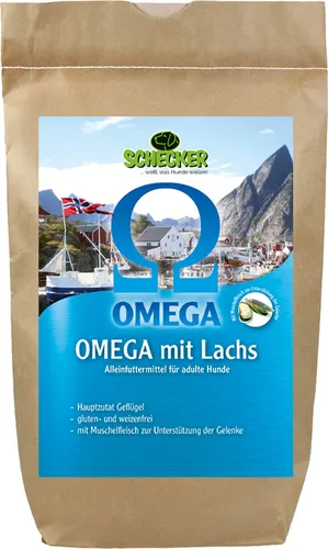 Schecker Omega 3 + 6 Lachs - Weizenfreies Trockenfutter für Hunde 12 kg - Weizenfreies und glutenfreies Trockenfutter mit hochwertigem Lachs für eine ausgewogene Hundeernährung. Unterstützt die Gelenke und liefert essentielle Fettsäuren für ein glänzendes Fell.