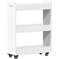 vidaXL Schrank mit Rollen Weiß 60x22x79 cm - Aktenschrank mit Lenkrollen für einfache Mobilität, ideal zur Aufbewahrung von Getränken, Zeitschriften und Dekoartikeln. Hochwertiger Holzwerkstoff sorgt für Stabilität und Feuchtigkeitsbeständigkeit.